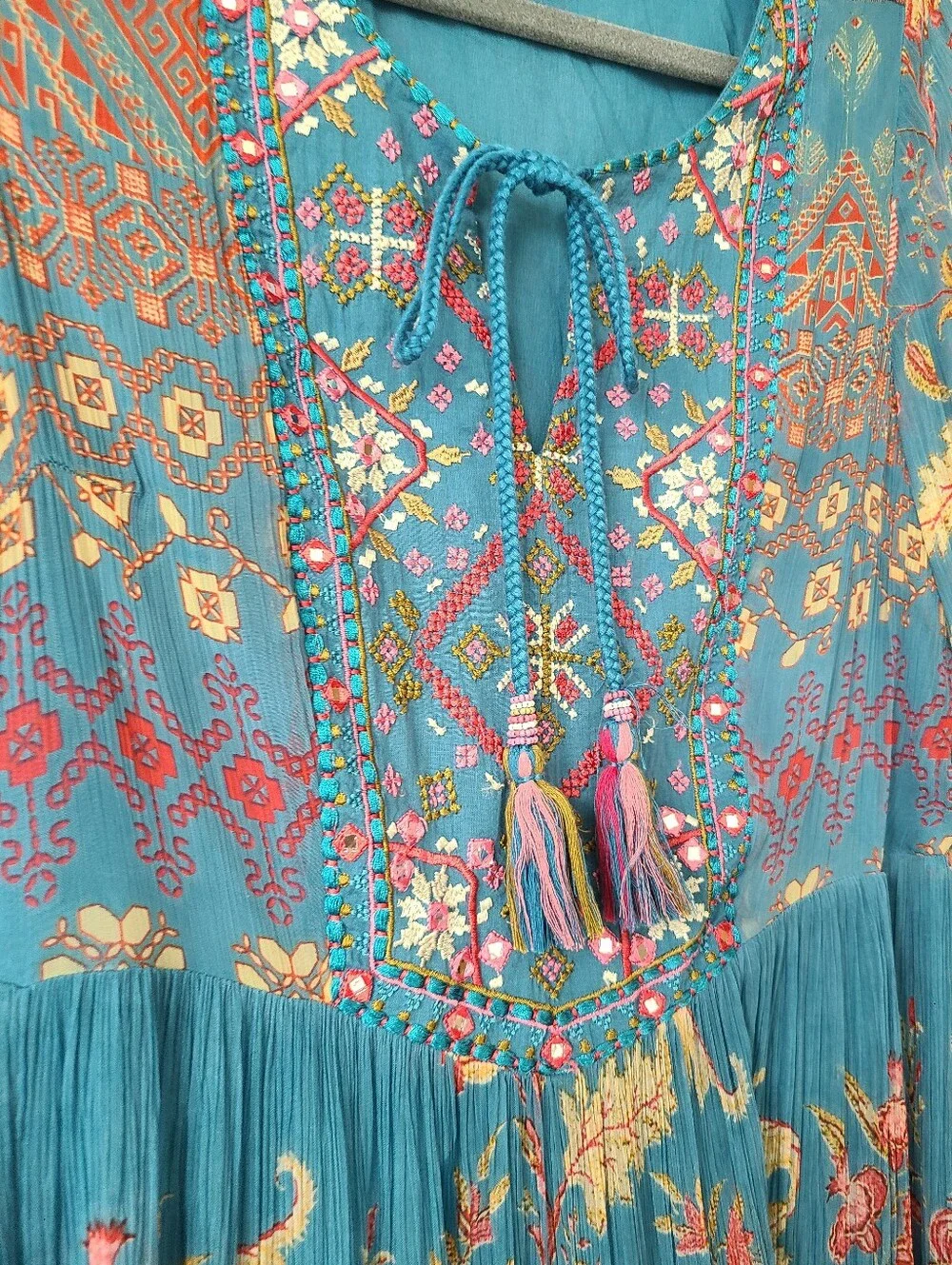 Soft Surroundings Embroidered Aztec Print Maxi Dress